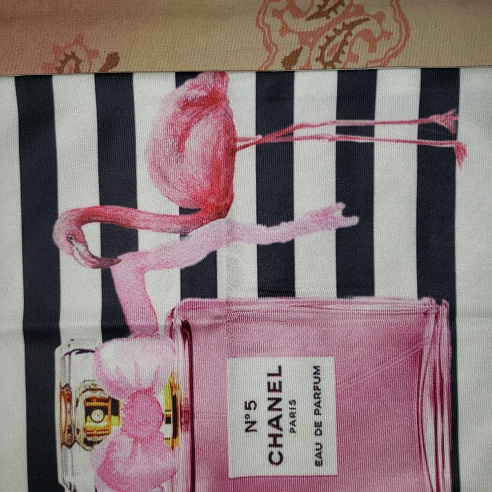 Flamingo Perfume Bottle Pillow Cover. Stripes Bow - Picture 3 of 10